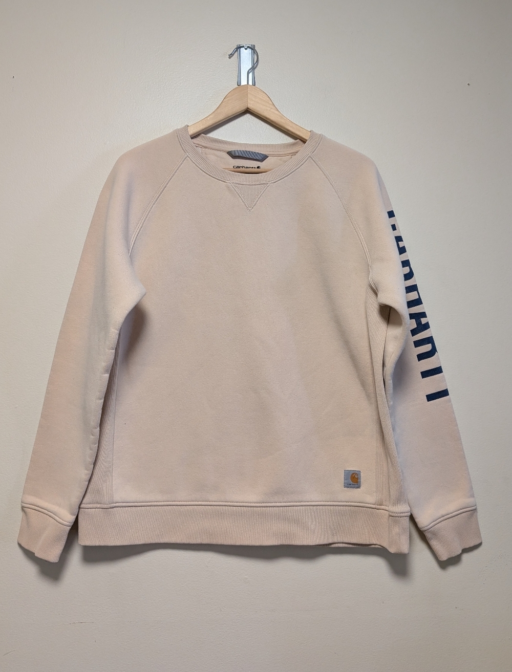 Carhartt Relaxed Fit Crewneck Sweatshirt Beige Logo Sleeve XL